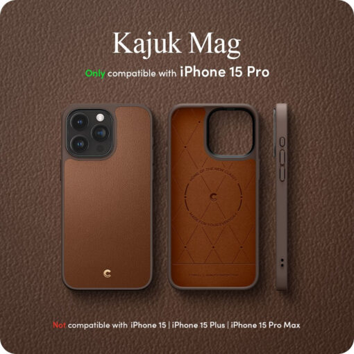 iPhone 15 PRO umbris Spigen Cyrill Kajuk Mag MagSafe oko nahast taguse ja silikoonist raamiga pruun 14