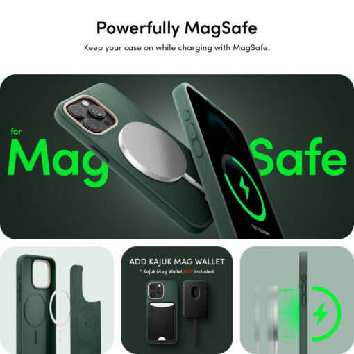 iPhone 15 PRO umbris Spigen Cyrill Kajuk Mag MagSafe oko nahast taguse ja silikoonist raamiga roheline 11