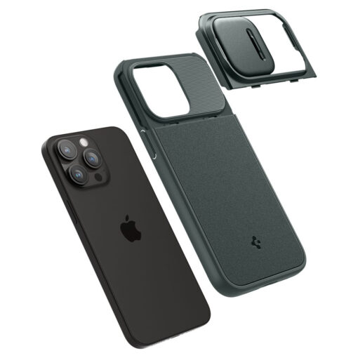 iPhone 15 PRO umbris Spigen Optik Armor Mag MagSafe plastikust taguse ja silikoonist raamiga roheline 10