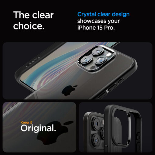 iPhone 15 PRO umbris Spigen Ultra Hybrid plastikust taguse ja silikoonist raamiga must 10 1