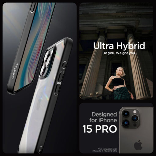iPhone 15 PRO umbris Spigen Ultra Hybrid plastikust taguse ja silikoonist raamiga must 5