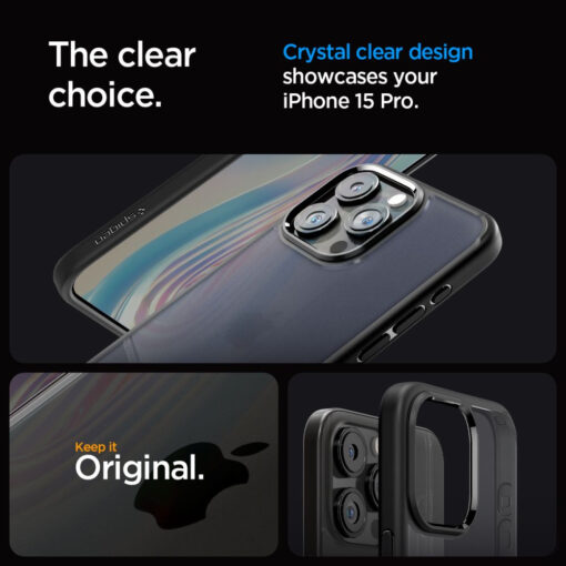 iPhone 15 PRO umbris Spigen Ultra Hybrid plastikust taguse ja silikoonist raamiga must 6