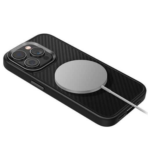 iPhone 15 PRO umbris UNIQ Keva MagSafe silikoonist raami ja carbon tagusega must 2