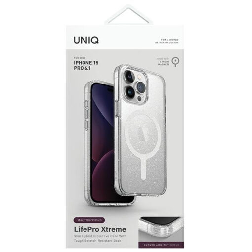 iPhone 15 PRO umbris UNIQ LifePro Xtreme plastikust taguse ja silikoonist raamiga sadelev labipaistev 1