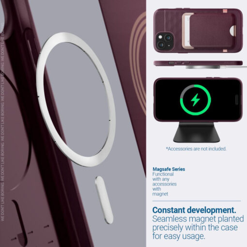 iPhone 15 umbris Caseology Parallax Mag MagSafe plastikust taguse ja silikoonist raamiga burgundia 13