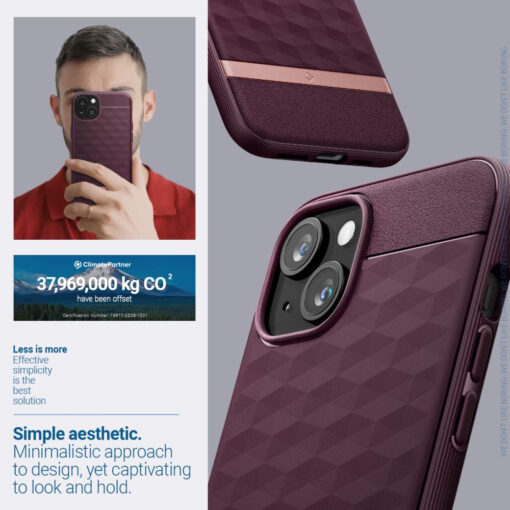 iPhone 15 umbris Caseology Parallax Mag MagSafe plastikust taguse ja silikoonist raamiga burgundia 14