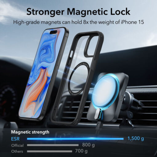 iPhone 15 umbris ESR Classic Hybrid HaloLock Magsafe plastikust taguse ja silikoonist raamiga must 7