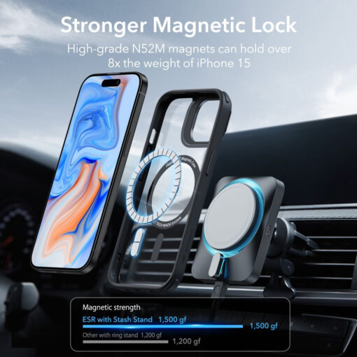 iPhone 15 umbris ESR Classic Kickstand Halolock Magsafe plastikust taguse ja silikoonist raamiga must 7