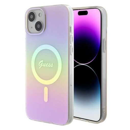 iPhone 15 umbris Guess GUHMP15SHITSP plastikust taguse ja silikoonist raamiga roosa