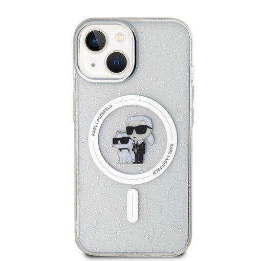 iPhone 15 umbris Karl Lagerfeld KLHMP15SHGKCNOT kunstnahast taguse ja silikoonist raamiga glitter 2