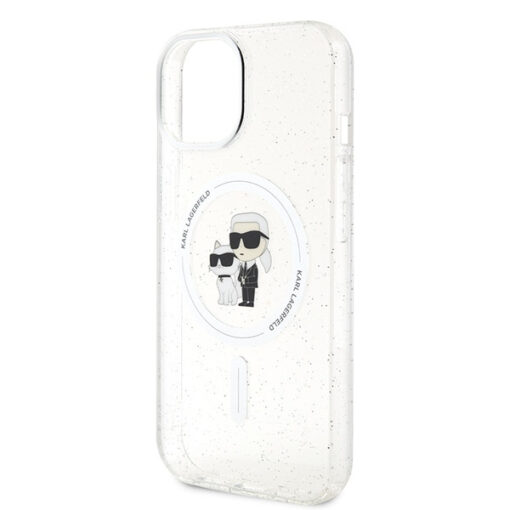 iPhone 15 umbris Karl Lagerfeld KLHMP15SHGKCNOT kunstnahast taguse ja silikoonist raamiga glitter 5