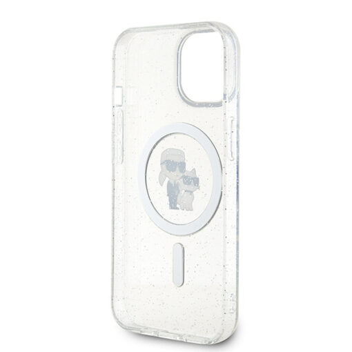 iPhone 15 umbris Karl Lagerfeld KLHMP15SHGKCNOT kunstnahast taguse ja silikoonist raamiga glitter 6
