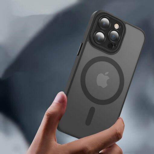 iPhone 15 umbris MagMat Cam MagSafe plastikust taguse ja silikoonist raamiga must 2