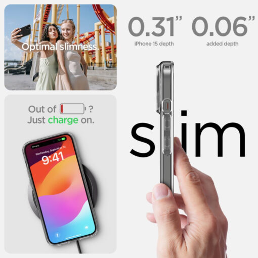 iPhone 15 umbris Spigen Liquid Crystal silikoonist labipaistev 11