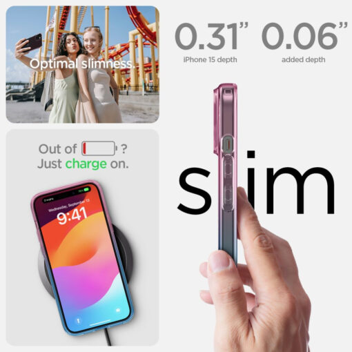 iPhone 15 umbris Spigen Liquid Crystal silikoonist roosa 10
