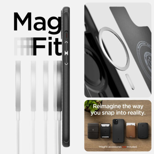 iPhone 15 umbris Spigen Mag Armor MagSafe plastikust taguse ja silikoonist raamiga must 10