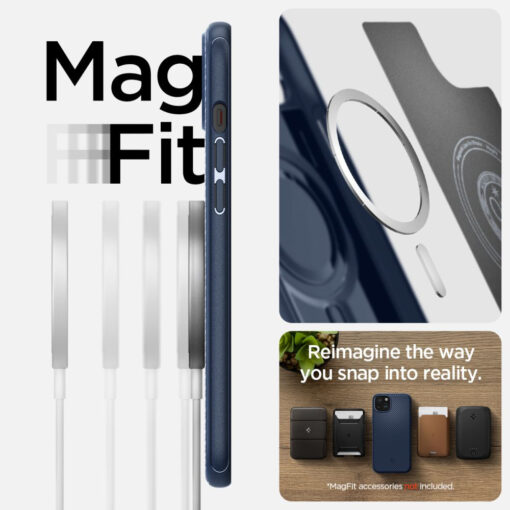 iPhone 15 umbris Spigen Mag Armor MagSafe plastikust taguse ja silikoonist raamiga sinine 10