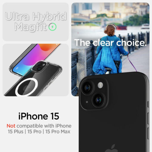 iPhone 15 umbris Spigen Ultra Hybrid Mag MagSafe plastikust taguse ja silikoonist raamiga valge 8