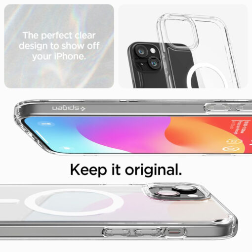 iPhone 15 umbris Spigen Ultra Hybrid Mag MagSafe plastikust taguse ja silikoonist raamiga valge 9