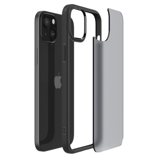 iPhone 15 umbris Spigen Ultra Hybrid plastikust taguse ja silikoonist raamiga must 7