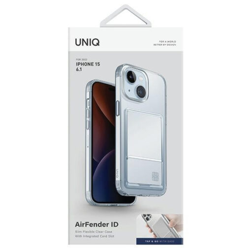 iPhone 15 umbris UNIQ Air Fender ID plastikust taguse ja silikoonist raamiga labipaistev 1