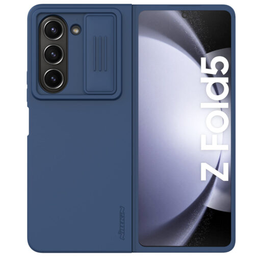 Samsung Z Fold 5 kaaned Nillkin Qin Camshield silikoonist ja plastikust sinine