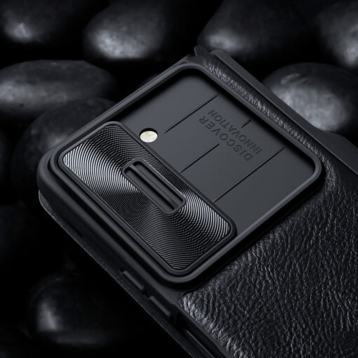 Samsung Z Fold 5 kaaned Nillkin Qin Leather Pro kunstnahast ja silikoonist raamiga kuldne 8
