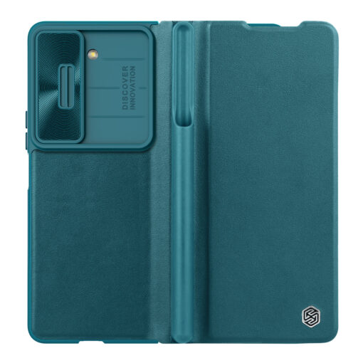 Samsung Z Fold 5 kaaned Nillkin Qin Leather Pro kunstnahast ja silikoonist raamiga roheline 3