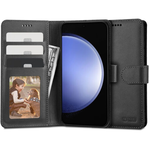 Samsung S23 FE kaaned kunstnahast kaarditaskutega wallet must