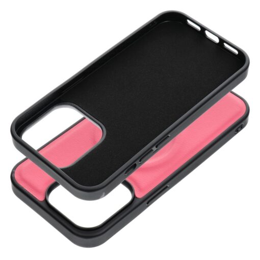 iPhone 14 PRO umbris silikoonist raamiga ja kunstnahast tagusega Roar Mag roosa 2