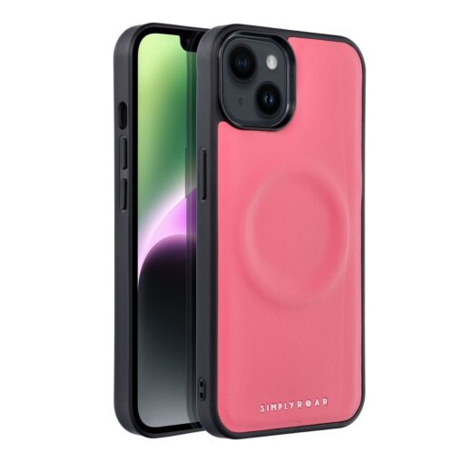 iPhone 14 umbris silikoonist raamiga ja kunstnahast tagusega Roar Mag roosa 1