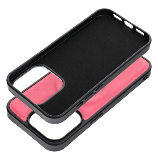 iPhone 15 PRO umbris silikoonist raamiga ja kunstnahast tagusega Roar Mag roosa 2