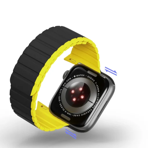 Apple Watch rihm 424445mm silikoonist magnetkinnitusega must ja kollane 10