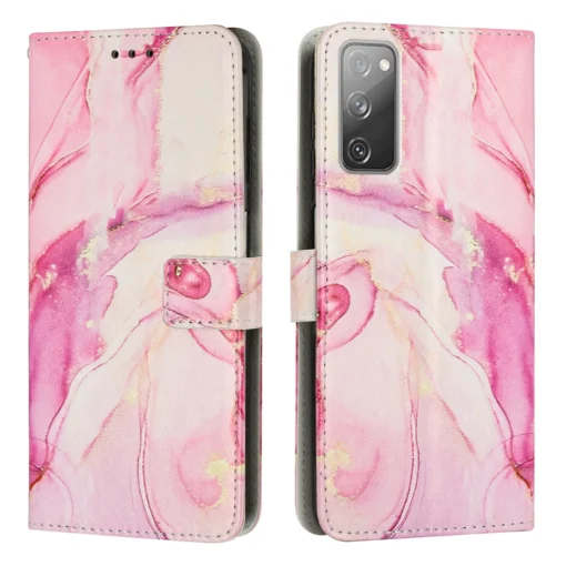 Samsung S20 FE kaaned kaarditaskutega kunstnahast Marble Roosa Kuld