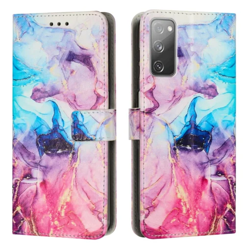 Samsung S20 FE kaaned kaarditaskutega kunstnahast Marble Roosa Lilla