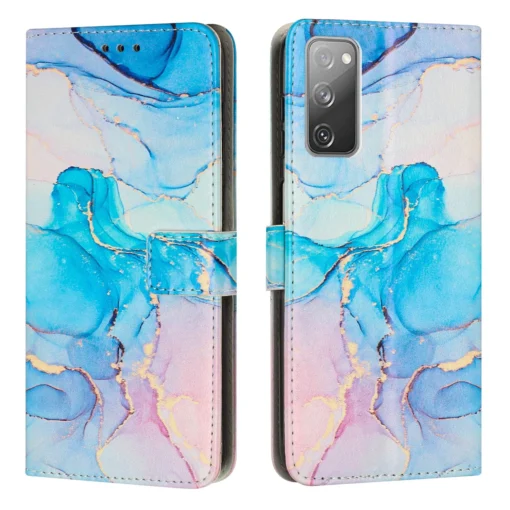 Samsung S20 FE kaaned kaarditaskutega kunstnahast Marble Roosa Roheline