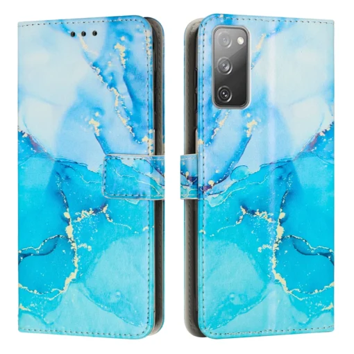 Samsung S20 FE kaaned kaarditaskutega kunstnahast Marble Sinine Roheline