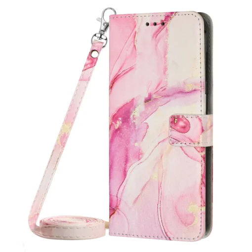 Samsung S20 FE raamatkaaned Crossbody Marble kaarditaskutega Roosa Kuld 1