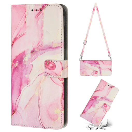 Samsung S20 FE raamatkaaned Crossbody Marble kaarditaskutega Roosa Kuld