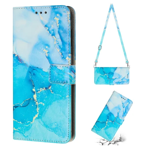 Samsung S20 FE raamatkaaned Crossbody Marble kaarditaskutega Sinine Roheline