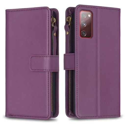 Samsung S20 FE raamatkaaned kunstnahast 9 kaarditaskuga Dark Purple