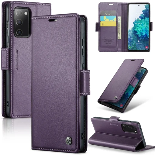 Samsung S20 FE raamatkaaned kunstnahast RFID kaartide kaitsega Pearly Purple