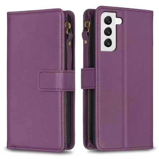 Samsung S22 raamatkaaned kunstnahast 9 kaarditaskuga Dark Purple