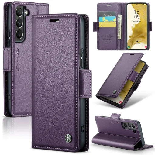 Samsung S22 raamatkaaned kunstnahast RFID kaartide kaitsega Pearly Purple