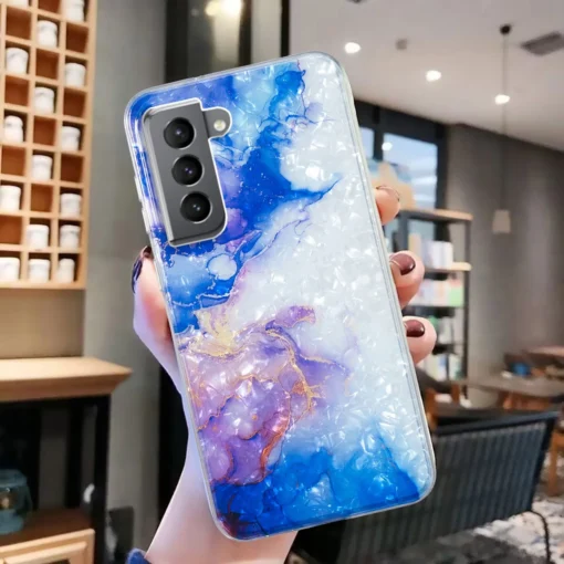 Samsung S22 umbris silikoonist Sky Blue Purple Marble 3