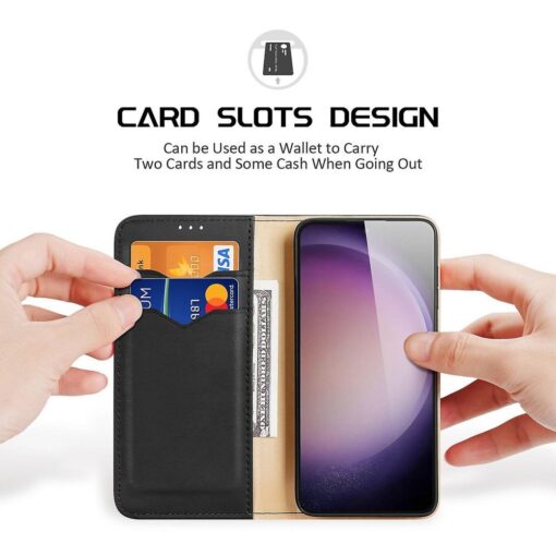 Samsung S24 PLUS nahast raamatkaaned kaarditaskuga Dux Ducis Hivo RFID must 4