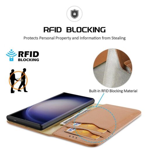 Samsung S24 PLUS nahast raamatkaaned kaarditaskuga Dux Ducis Hivo RFID pruun 2