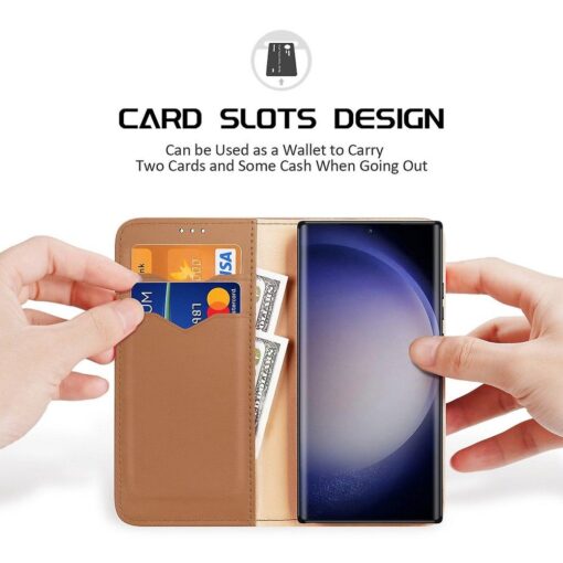 Samsung S24 PLUS nahast raamatkaaned kaarditaskuga Dux Ducis Hivo RFID pruun 3