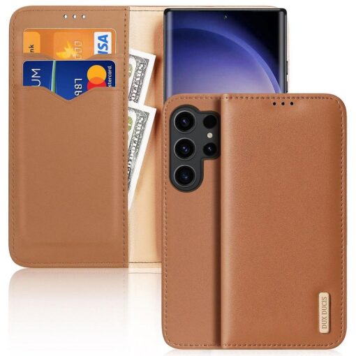 Samsung S24 PLUS nahast raamatkaaned kaarditaskuga Dux Ducis Hivo RFID pruun