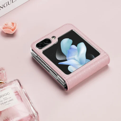 Samsung Z Flip 5 kaaned kunstnahast Dux Ducis Bril roosa 11